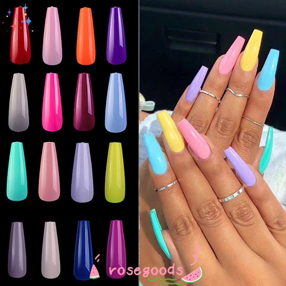 Set 100 Móng Tay Giả Bằng Acrylic Màu Kẹo Bảo Vệ Toàn Diện