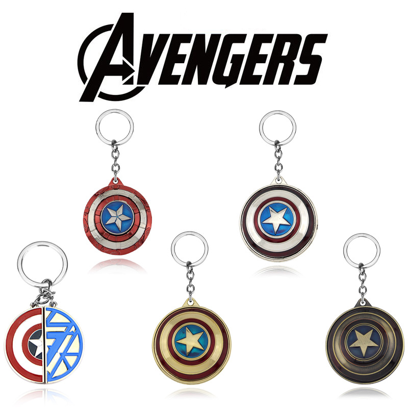 Móc Khóa Xe Hơi Hình Khiên Captain Chaveiro Có Thể Xoay Được