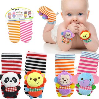 【HKM1】Colorful Cartoon Animal Sock Infant Baby Rattle Toy Early Education Plush Doll