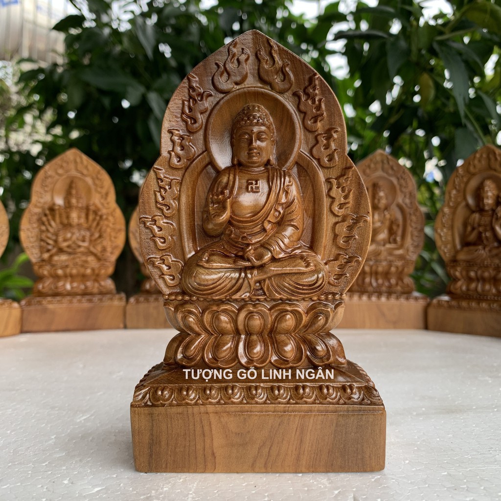 Tượng phật bản mệnh tuổi Hợi, tuổi Tuất  gỗ bách xanh cao 14 ngang 8 sâu 4 cm