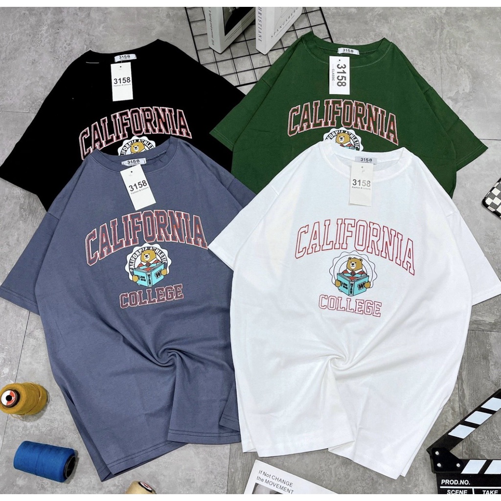 Áo phông 3158 nam nữ form rộng tay lỡ in chữ CALIFORNIA chất liệu cotton