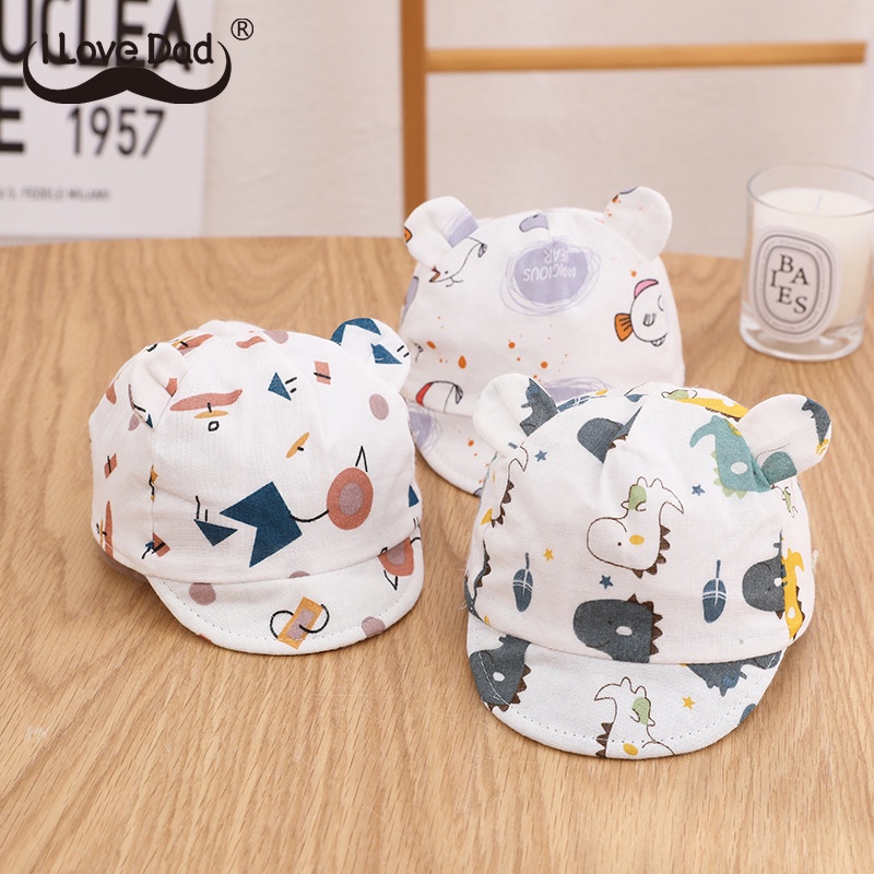Mũ lưỡi trai cotton mềm mại in họa tiết hoạt hình dễ thương cho bé sơ sinh