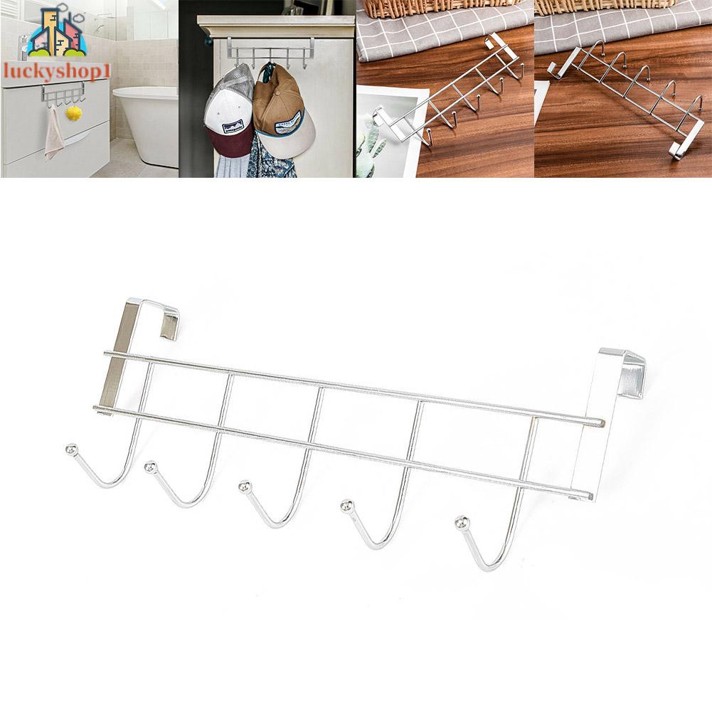 5 Hooks Over Door Hooks Wash Room Hanger Clothes Towel Storage Stainless Steel Holder Door Back Hanging