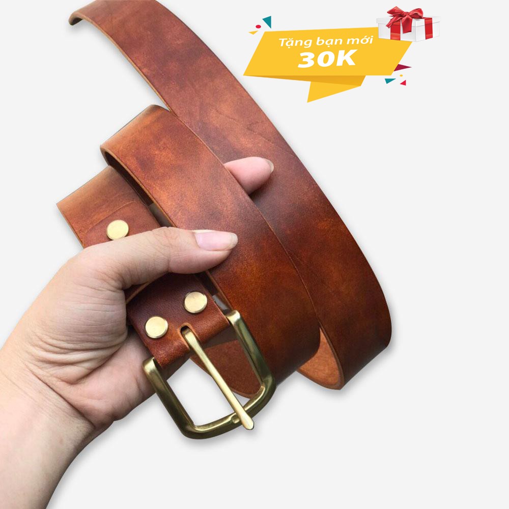 Dây Nịt Nam Big Size Da Bò Nguyên Miếng Cao Cấp Nhuộm Handmade Khóa Đồng Đúc Nguyên Khối Nguyen Leather+ Đục Lỗ Cài