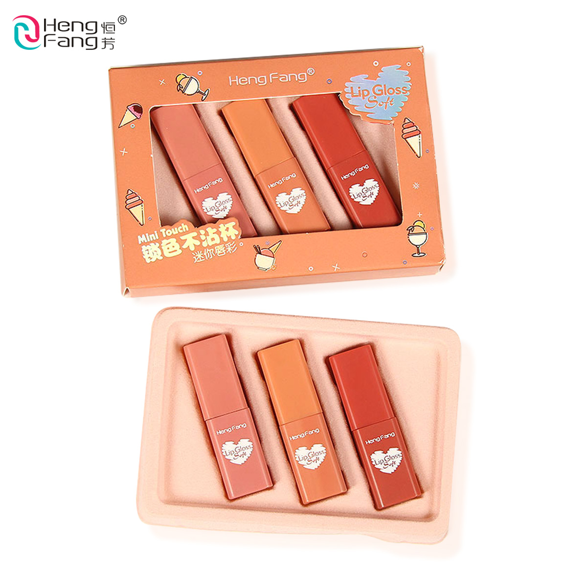 Bộ 3 son môi HengFang chống dính thành cốc thiết kế nhỏ gọn đáng yêu | BigBuy360 - bigbuy360.vn