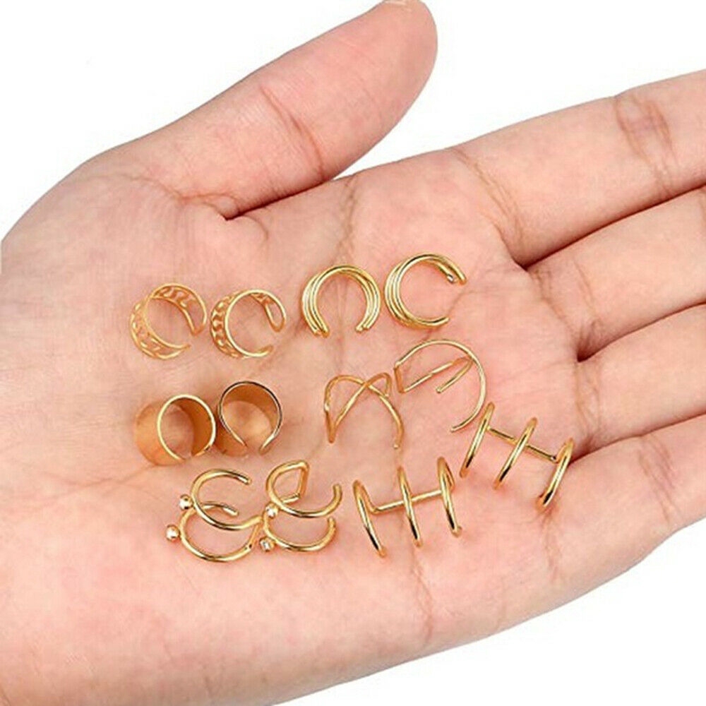 Set 6 khuyên tai kẹp sụn không xỏ lỗ kim loại thời trang cá tính cho nữ
