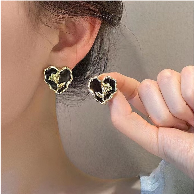 Bông Tai Hình Hoa tulip Màu Đen Thời Trang Mùa Hè Cao Cấp Cho Nữ