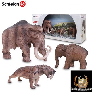 Mô hình động vật Schleich chính hãng Set thời tiền sử ( Voi mammoth mẹ và con , sabertooth ) 41361 - Schleich House
