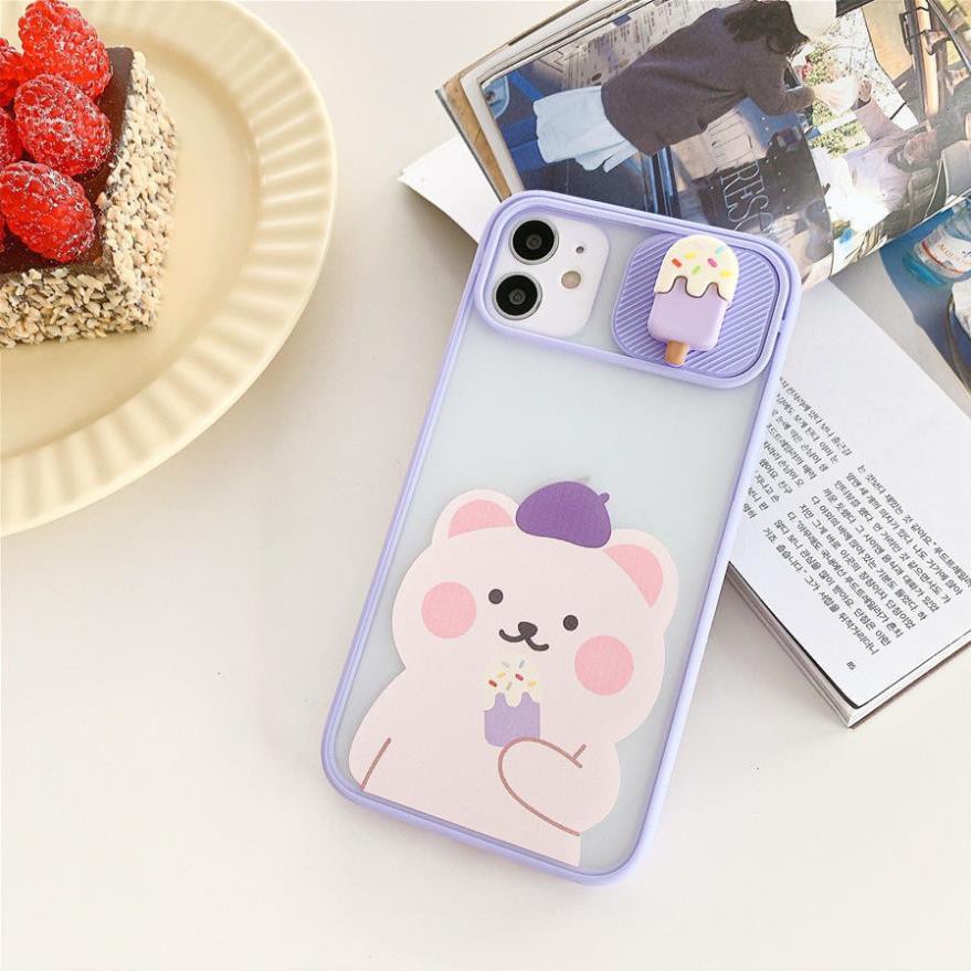 Ốp lưng iphone trượt camera  Gấu và kem 6/6s/6plus/6splus/ 7plus/ 8plus / x /xs /xs max /11 /11 promax dt09