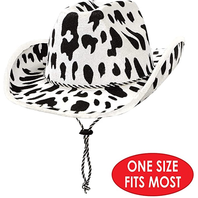 Mũ Cao Bồi Màu Trắng/Đen In Hình Bò Sữa Cho Nam Và Nữ