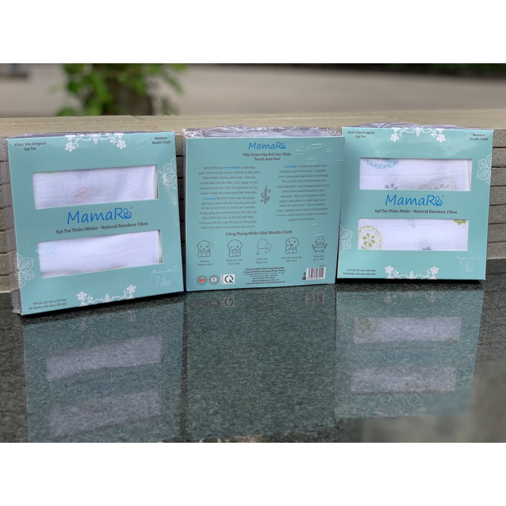 [Hàng sẵn giao ngay] HỘP 10 KHĂN SỮA SỢI TRE MAMARU ORIGINAL (25x25cm)