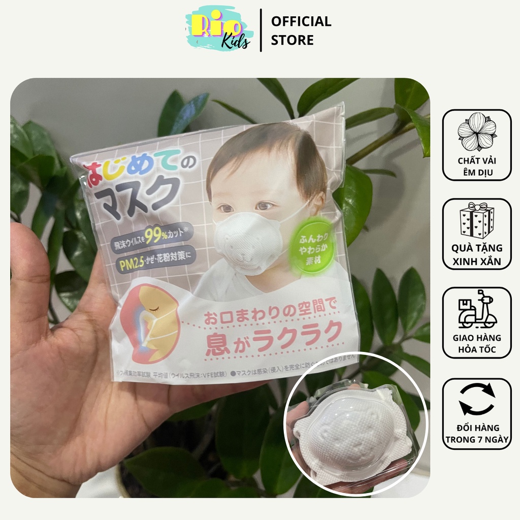 Khẩu trang hình gấu Pigeon mẫu 2021 cho trẻ sơ sinh đến 2 tuổi (Set 3 cái). Thiết bị y tế - Riokids KT3
