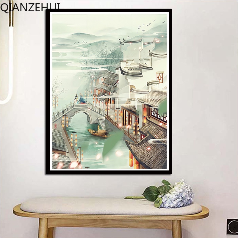 Bộ Tranh Thêu Chữ Thập 11CT DIY Hình Phong Cảnh Đẹp Mắt