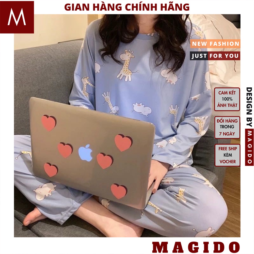 Đồ Bộ Nữ Tay Dài, Quần Dài Hoạt Hình Thun Mềm Mịn,bộ mặc nhà thu đông in hình ngộ nghĩnh, MAGIDO