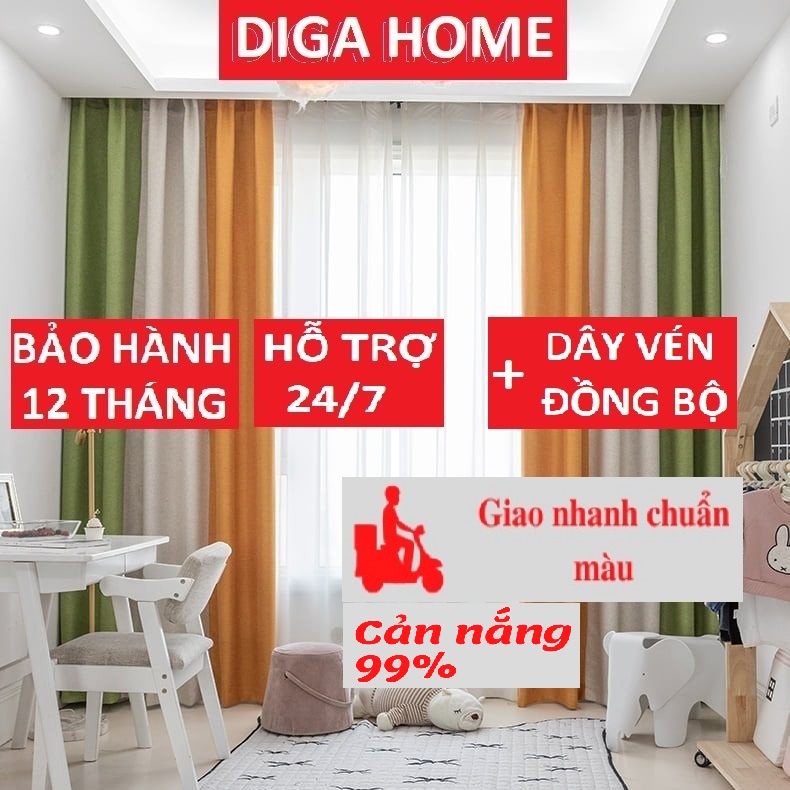 Rèm cửa DIGA HOME vải 3 lớp che nắng, size lớn dùng cho phòng khách, phòng ngủ, spa, khách sạn, tặng kèm dây vén.