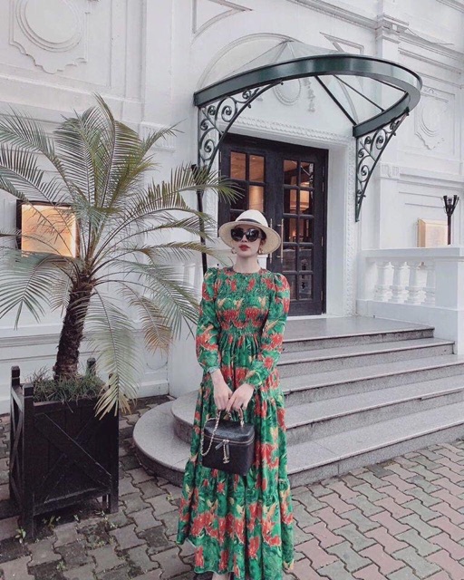 ĐẦM MAXI TAY DÀI IN HOA 3D CHẠY NHÚNG SIÊU HOT HP08012230 | BigBuy360 - bigbuy360.vn