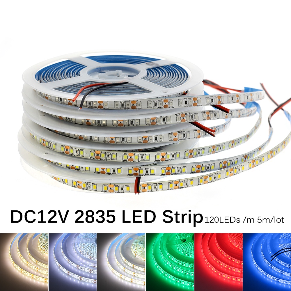 5M LED Strip Light 2835 SMD Flexible Light Strip 12V Waterproof Diode Tape Warm White Cold White Blue Green Red Ice Blue Pink