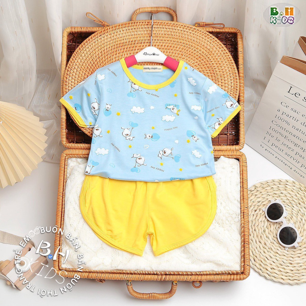 Đồ bộ mặc hè cho bé, Bộ thun lạnh cộc tay in nhiều hình đáng yêu, viền quần tỉ mĩ cho bé từ 8-18kg