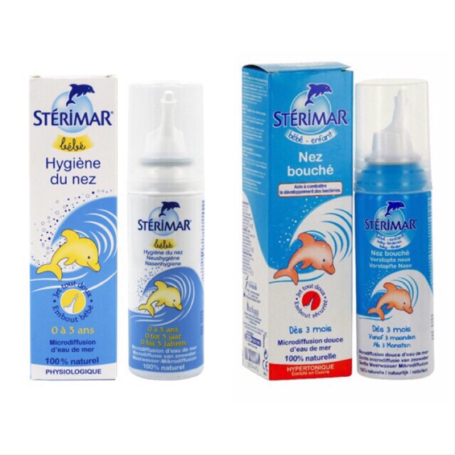 Xịt muối mũi Sterimar nước biển sâu - xịt mũi cá heo vàng, cam Sterimar pháp dùng vệ sinh cho bé