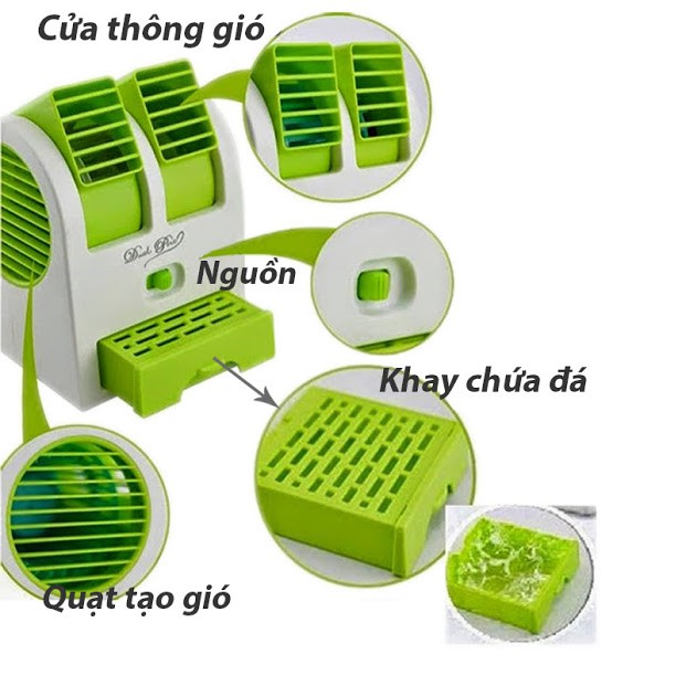 Quạt điều hòa mini [MÁT LẠNH] có khay đựng 2 ống thông gió