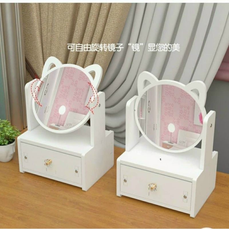 Kệ Tai Gấu trắng kèm gương. 【Tủ Gỗ Tai Gấu Kèm Gương】