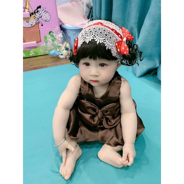 Set yếm rời nâu lụa cho bé