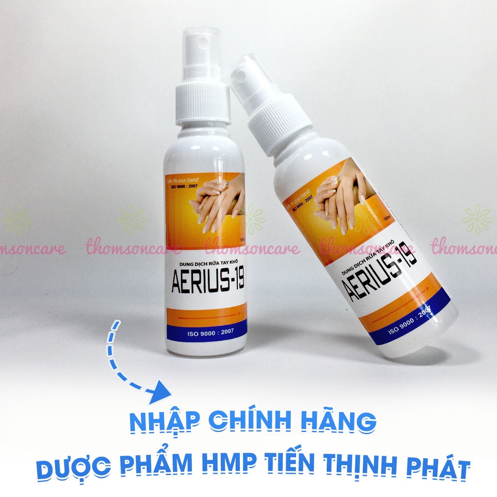 Nước rửa tay khô AERIUS 100ml dạng xịt sát khuẩn nhanh diệt khuẩn, bộ y tế cấp phép, kháng khuẩn