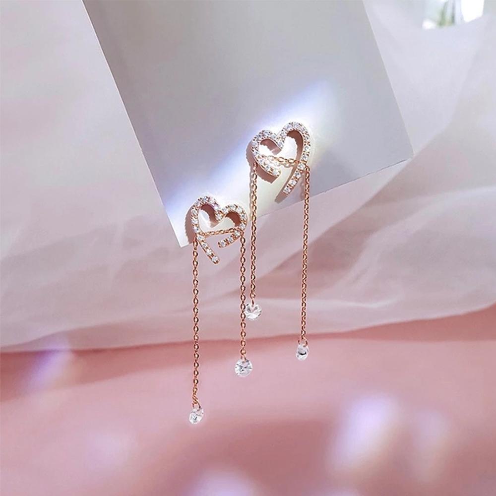 Bông Tai Hình Trái Tim Dáng Dài Phong Cách Hàn Quốc Thời Trang Cho Nữ