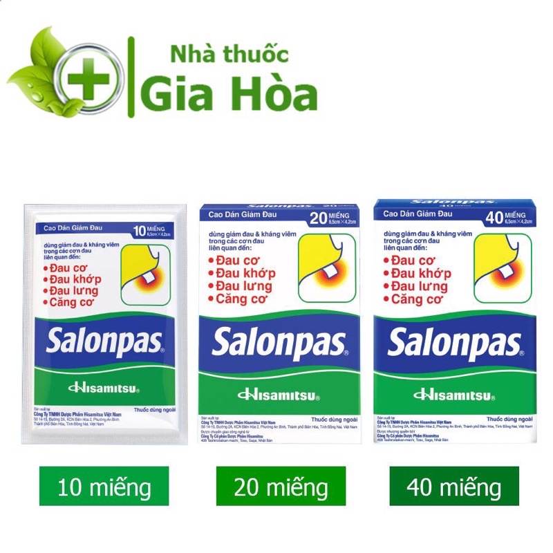 Cao dán giảm đau Salonpas giúp giảm đau cơ, đau lưng, bầm tím, bong gân hiệu quả