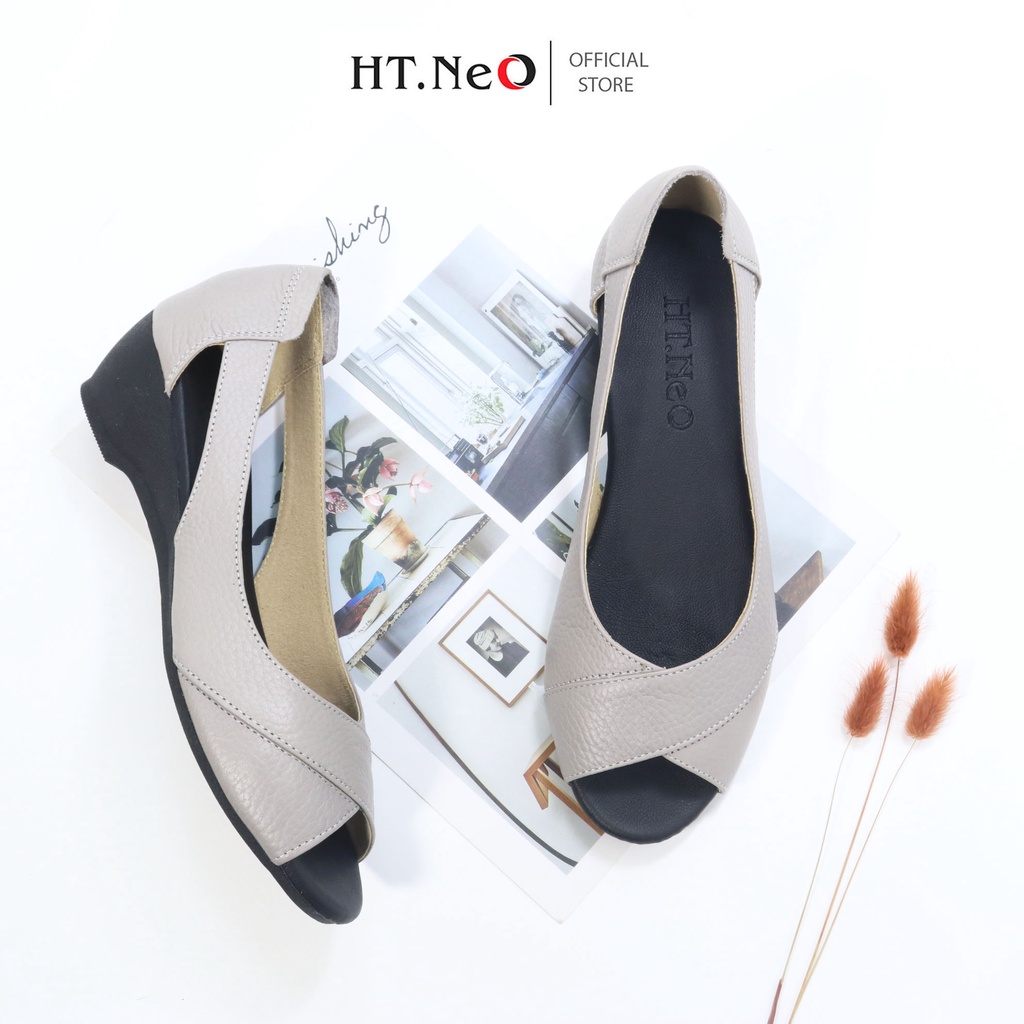 Giày hở mũi - Giày nữ đế xuồng HT.NEO da bò cao cấp ,đế cao 4cm ,thiết kế sang trong ,lịch sự dễ phối đồ GM30