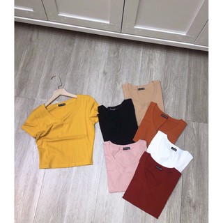 [HÌNH THẬT] ÁO THUN CROPTOP TRƠN ÔM BODY - CỔ TIM