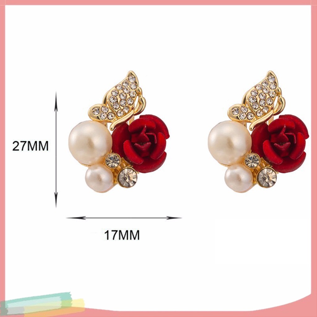 Đôi Khuyên Tai HìNh Hoa HồNg ĐíNh Kim Cương Giả ThờI Trang Cho Nữ