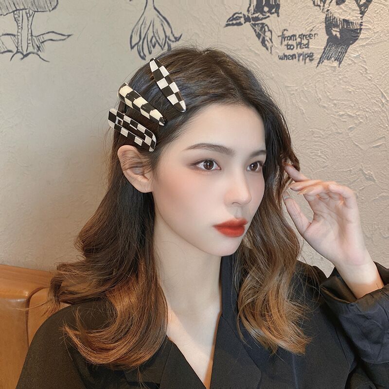 Kẹp Tóc Nữ Không Đường May Họa Tiết Ô Vuông Mới