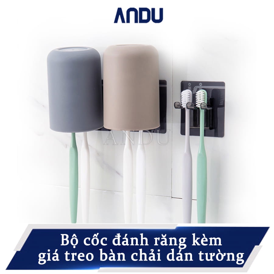 Bộ Cốc Đánh Răng Kèm Móc Treo Bàn Chải Dán Tường Không Cần Khoan Lỗ