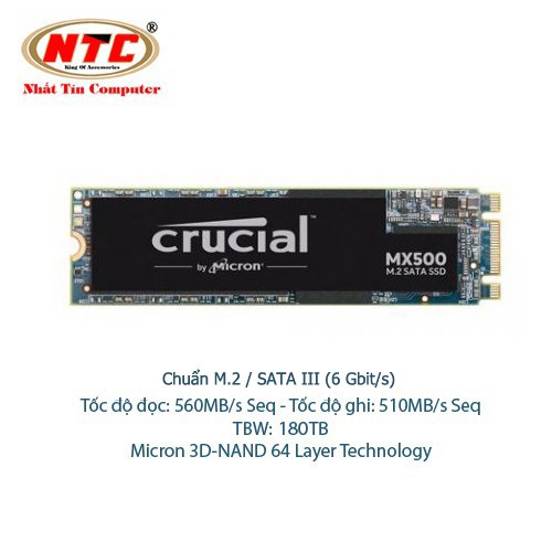 Ổ Cứng SSD M2 Crucial MX500 dung lượng 500GB Chuẩn giao tiếp SATA III 6Gbit/s (Đen)