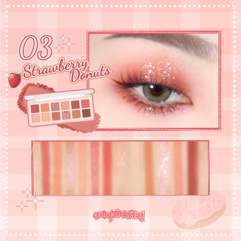 Bảng Phấn Mắt PINKFLASH Pink Dessert PF-E15 Sắc Tố Cao Màu Ánh Kim Tuyến Lâu Trôi Khay Trang Điểm Đa Chức Năng 100g