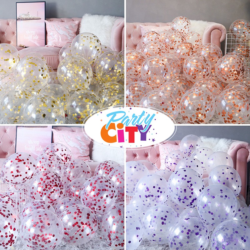 Set 5 bóng bay Sequin trong suốt có nhũ kim tuyến bên trong trang trí sinh nhật, phòng cưới