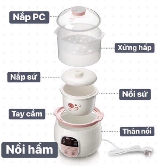 Nồi ninh hầm cách thuỷ nấu cháo cho bé Bear