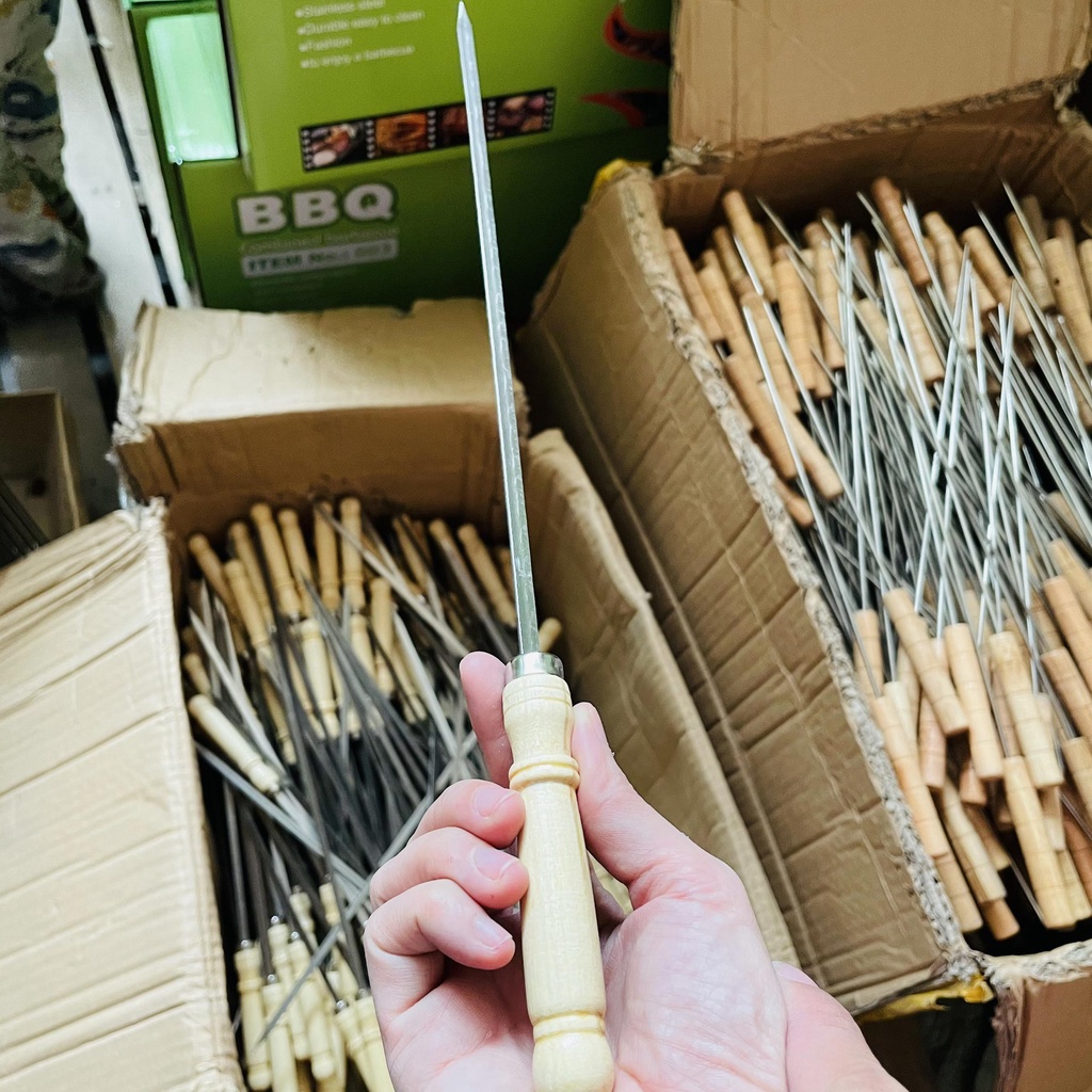 Xiên nướng thịt Inox, Xiên Inox chuôi gỗ, Que xiên nướng thịt  - Model: XN38