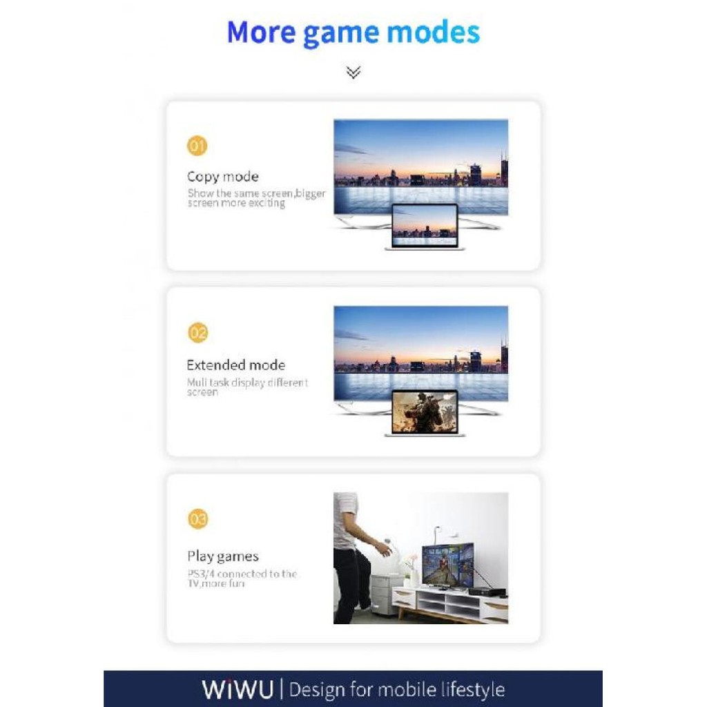 Bộ cáp chuyển đổi Type C sang HDMI, tương thích với Nintendo Switch, PS4, chất lượng 4K WiWu X10