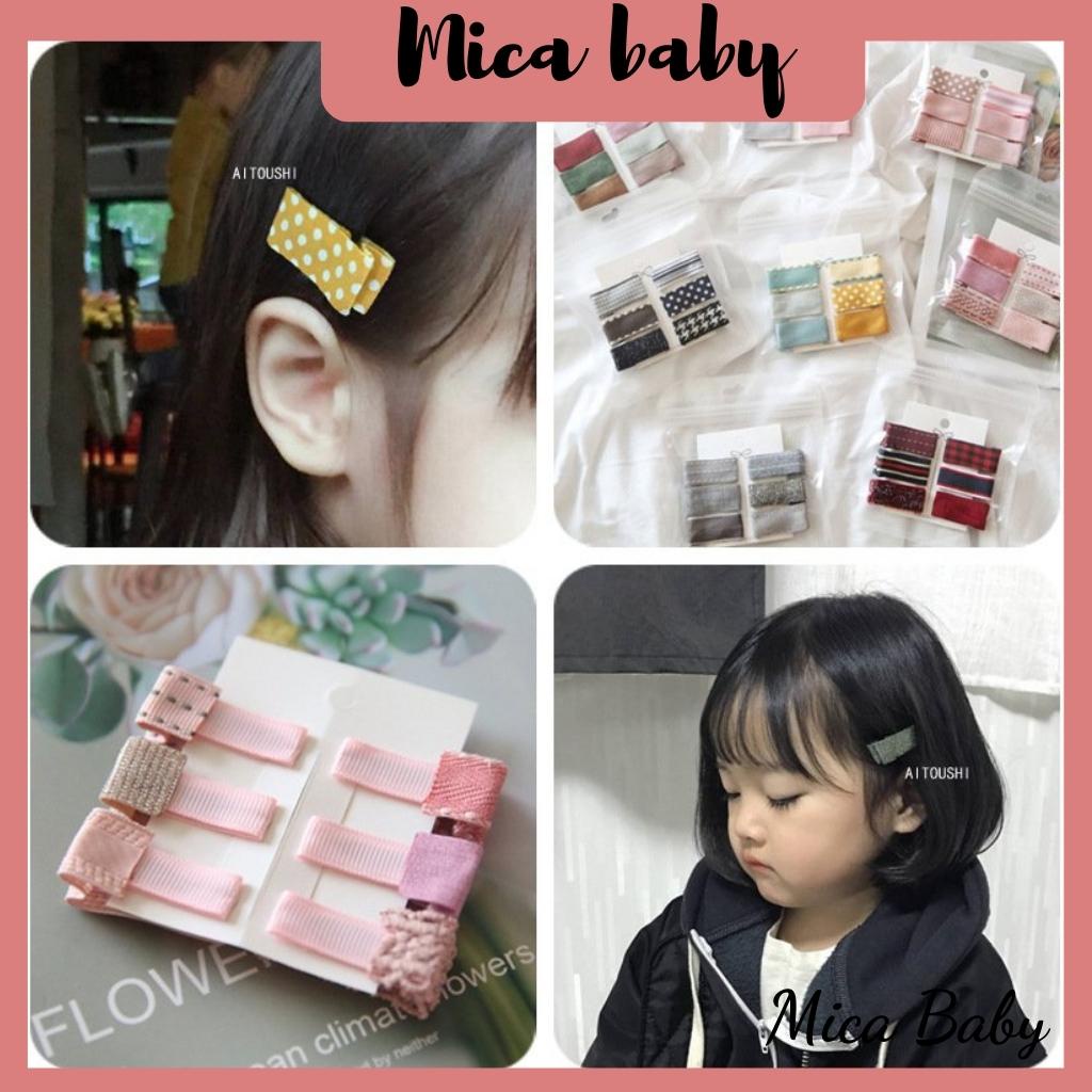 Set 6 kẹp tóc bọc vải kiểu dáng vintage dễ thương cho bé Mica Baby KT14