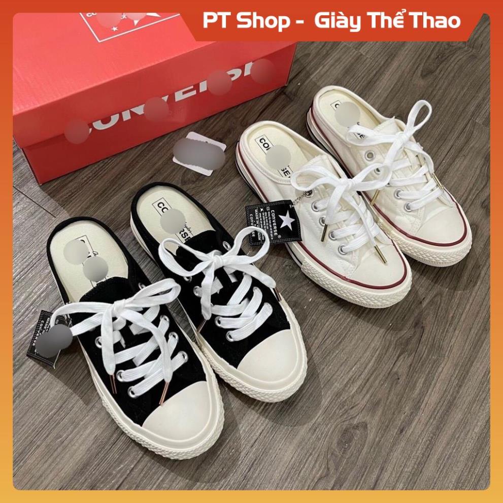 [FreeShip] Giày CV 1970s sục đen trắng thấp cổ, Giầy Cv đạp gót trắng đen đế kem full hộp Sneaker