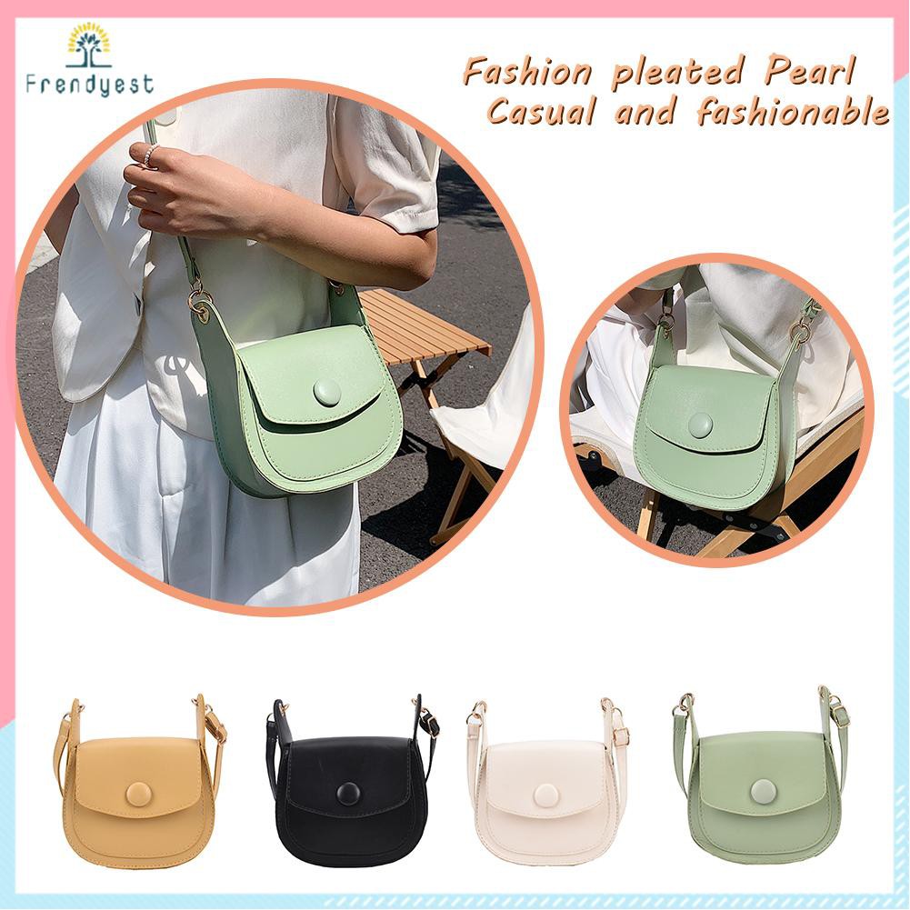 Retro Women PU Pure Color Shoulder Crossbody Bag Casual Mini Saddle Handbag