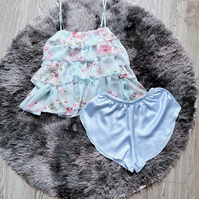 Đồ bộ 2 dây sexy áo Chiffon phối quần Satin | BigBuy360 - bigbuy360.vn