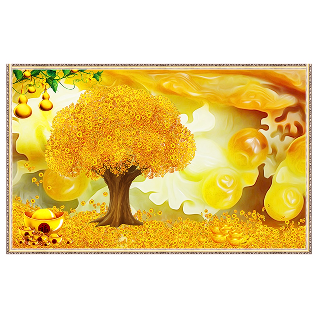 Tranh Tài lộc - cây tiền, rước vượng khí vào nhà - in decal giả khung