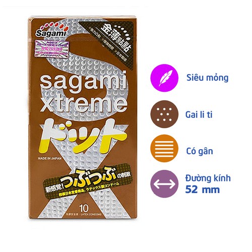 [ CHÍNH HÃNG ] - Bao cao su  Sagami Xtreme Feel Up , siêu mỏng, có gân gai tăng kích thích khoái cảm tột độ - Hộp 10 cái