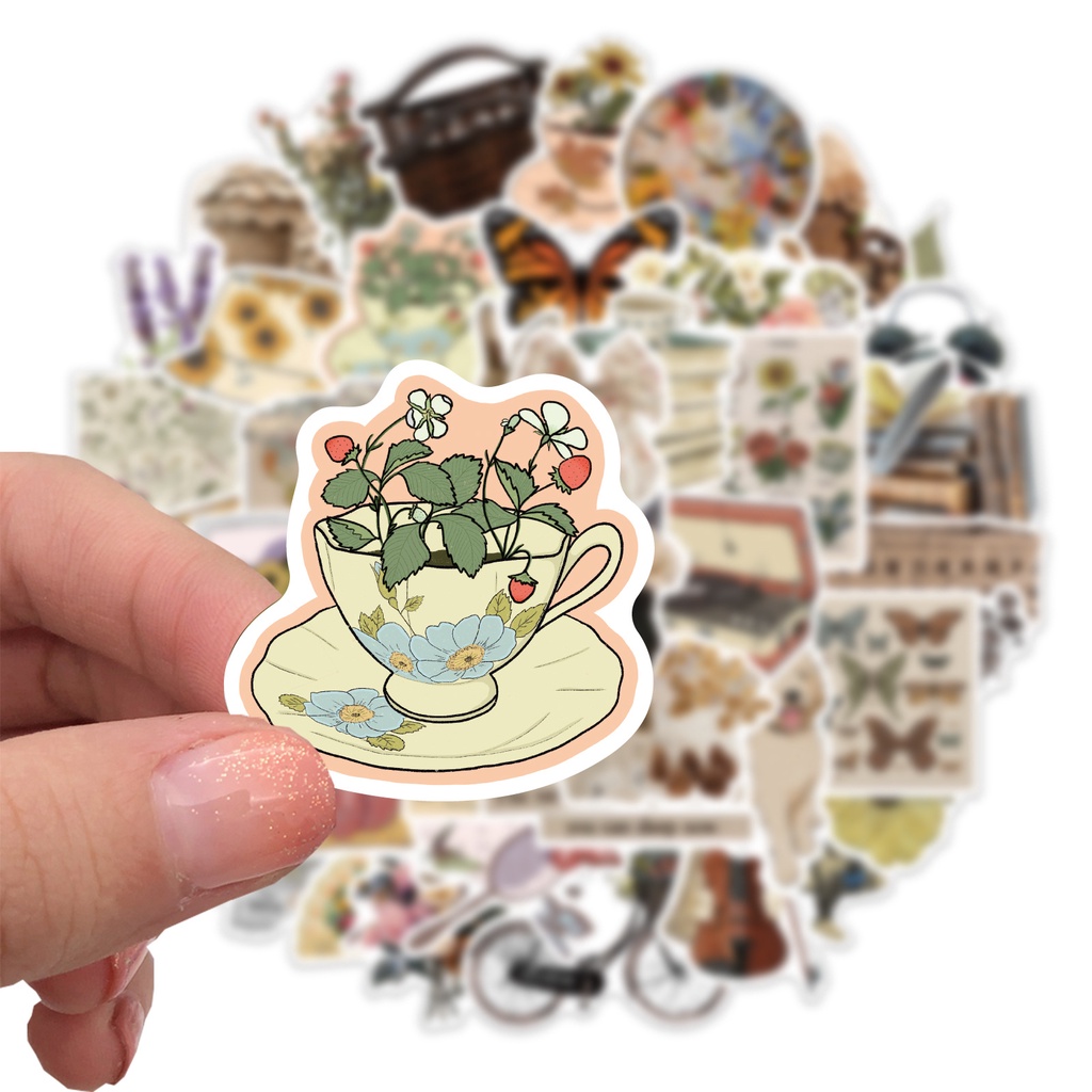 Sticker vintage dán laptop chống nước, hình dán mũ bảo hiểm, điện thoại, vali sét 50 miếng