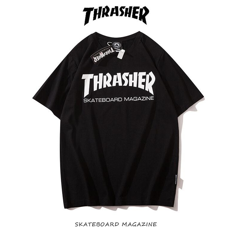 Áo Thun Cotton Ngắn Tay In Chữ Thrasher Thời Trang Cho Nam Nữ