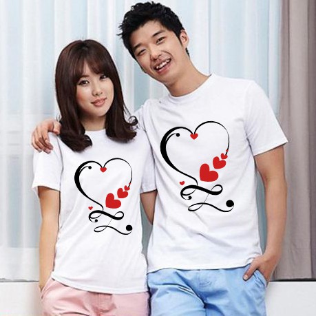 Áo Thun Cặp Đôi Tình Yêu Nam Nữ Ngắn Tay Siêu Xinh Cute In 3D Họa Tiết Tim, Vải Cotton Organic Mềm Mịn Thoáng Mát