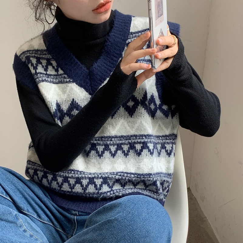 Áo dệt kim không tay cổ chữ v thời trang cho nữ